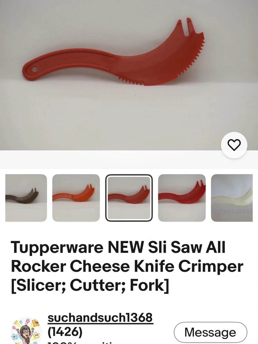 Tupperware Sli Saw All Rocker Cheese knife Red Multi-Purpose Plastic Tool